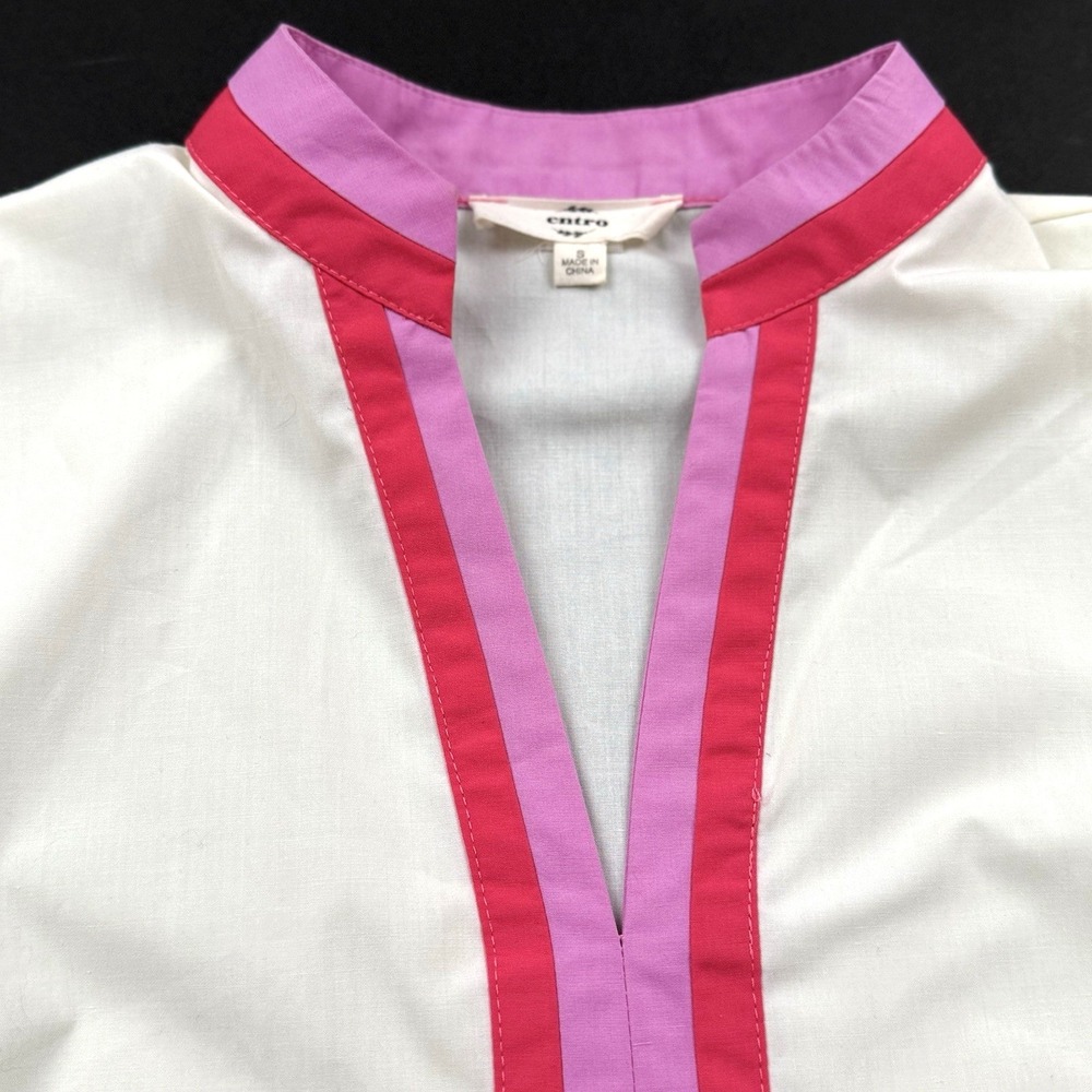 Entro Contrast Trim Top Women S 4 6 Short Puff Bubble Sleeve Pink Cream Purple - Picture 2 of 6